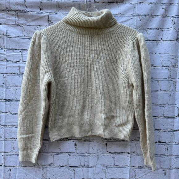 J. Crew Sweater Cropped Puff-sleeve Turtleneck Soft Cozy Classic Warm Winter - Picture 1 of 9